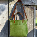 Full Grain Leather Zipper Green Apple Dog Super Stevie Crossbody or Shoulder Bag Purse