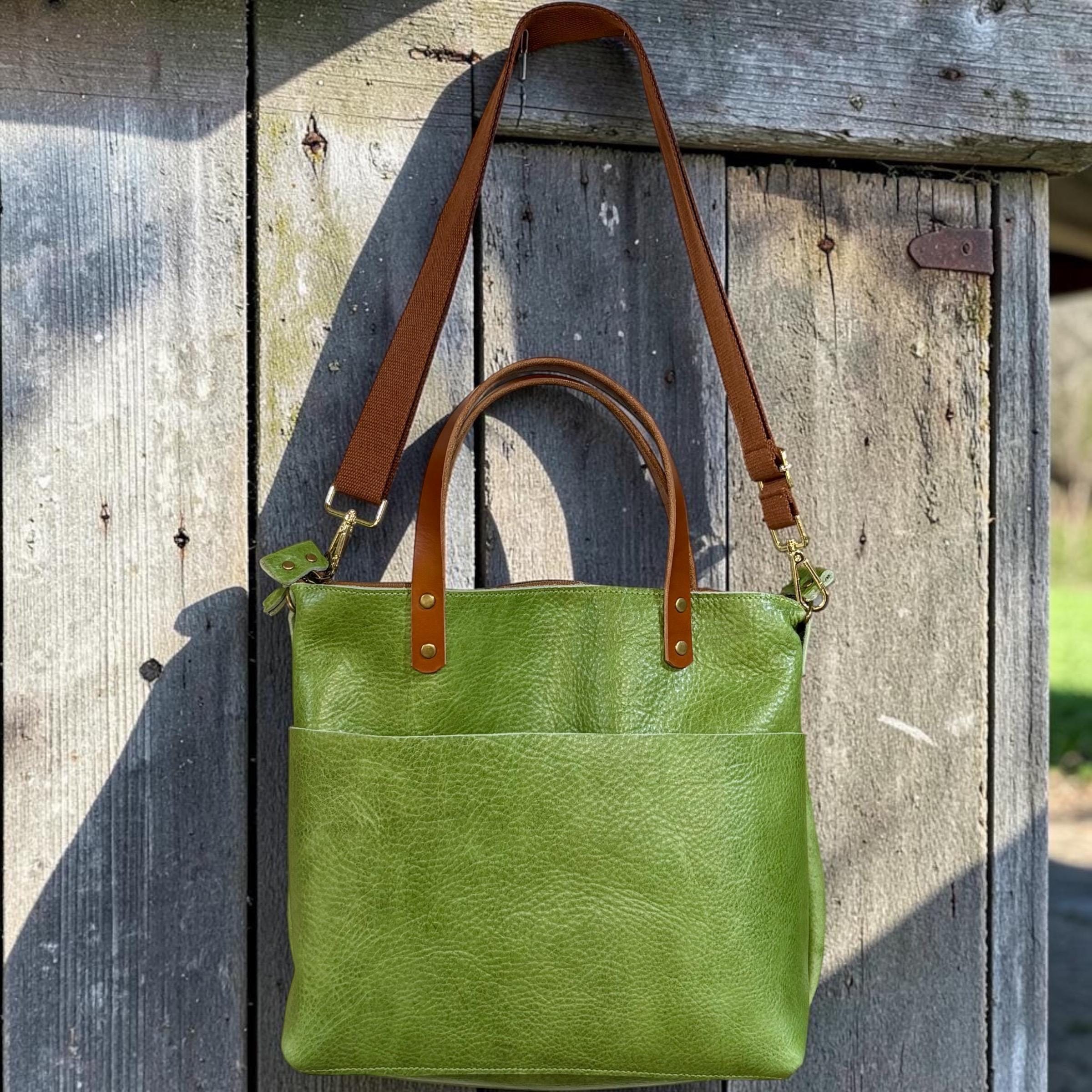 Full Grain Leather Zipper Green Apple Dog Super Stevie Crossbody or Shoulder Bag Purse