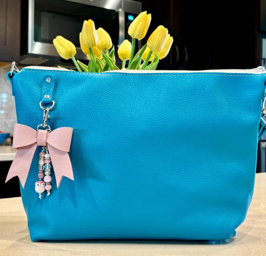 Full Grain Leather Rainbow Zipper Pebbled Charlotte Shoulder Bag Purse or Crossbody Bag