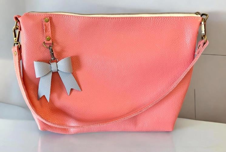 Full Grain Leather Rainbow Zipper Pebbled Charlotte Shoulder Bag Purse or Crossbody Bag