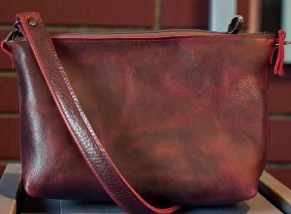 Full Grain Leather Zipper Dog Charlotte Shoulder Bag Purse or Crossbody Bag
