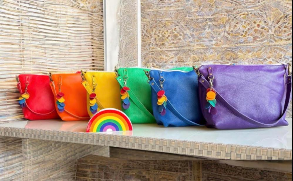 Full Grain Leather Rainbow Zipper Pebbled Charlotte Shoulder Bag Purse or Crossbody Bag
