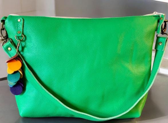Full Grain Leather Rainbow Zipper Pebbled Charlotte Shoulder Bag Purse or Crossbody Bag