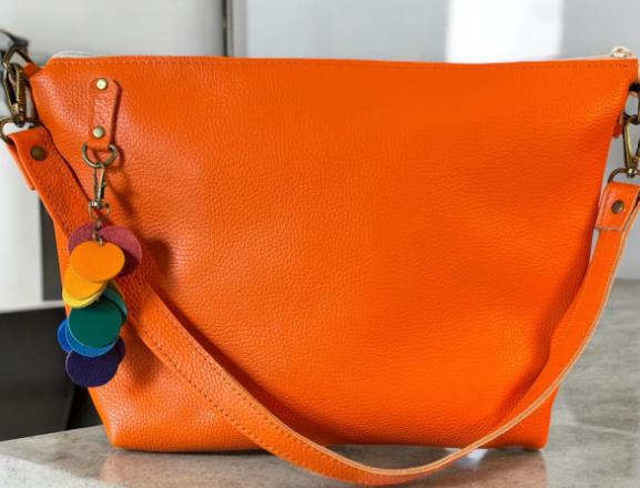 Full Grain Leather Rainbow Zipper Pebbled Charlotte Shoulder Bag Purse or Crossbody Bag