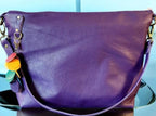 Full Grain Leather Rainbow Zipper Pebbled Charlotte Shoulder Bag Purse or Crossbody Bag