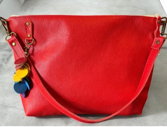 Full Grain Leather Rainbow Zipper Pebbled Charlotte Shoulder Bag Purse or Crossbody Bag