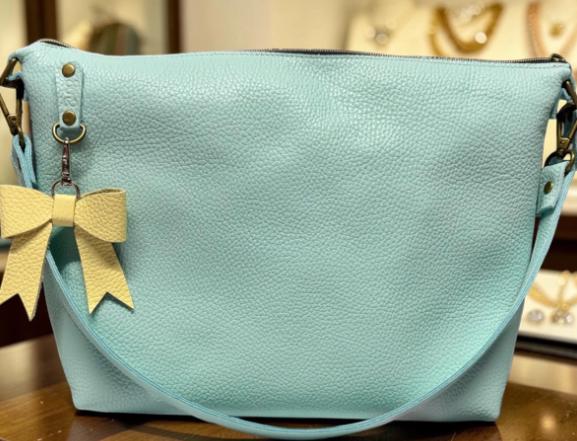 Full Grain Leather Rainbow Zipper Pebbled Charlotte Shoulder Bag Purse or Crossbody Bag