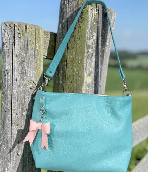 Full Grain Leather Rainbow Zipper Pebbled Charlotte Shoulder Bag Purse or Crossbody Bag