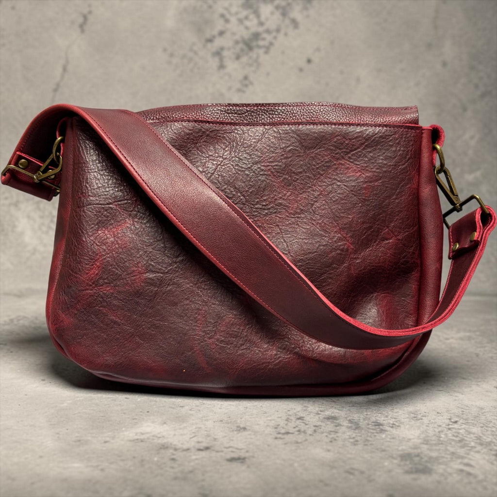 Handcrafted Full Grain Leather Zipper Boho Dog Crossbody Shoulder Purse Bag Large