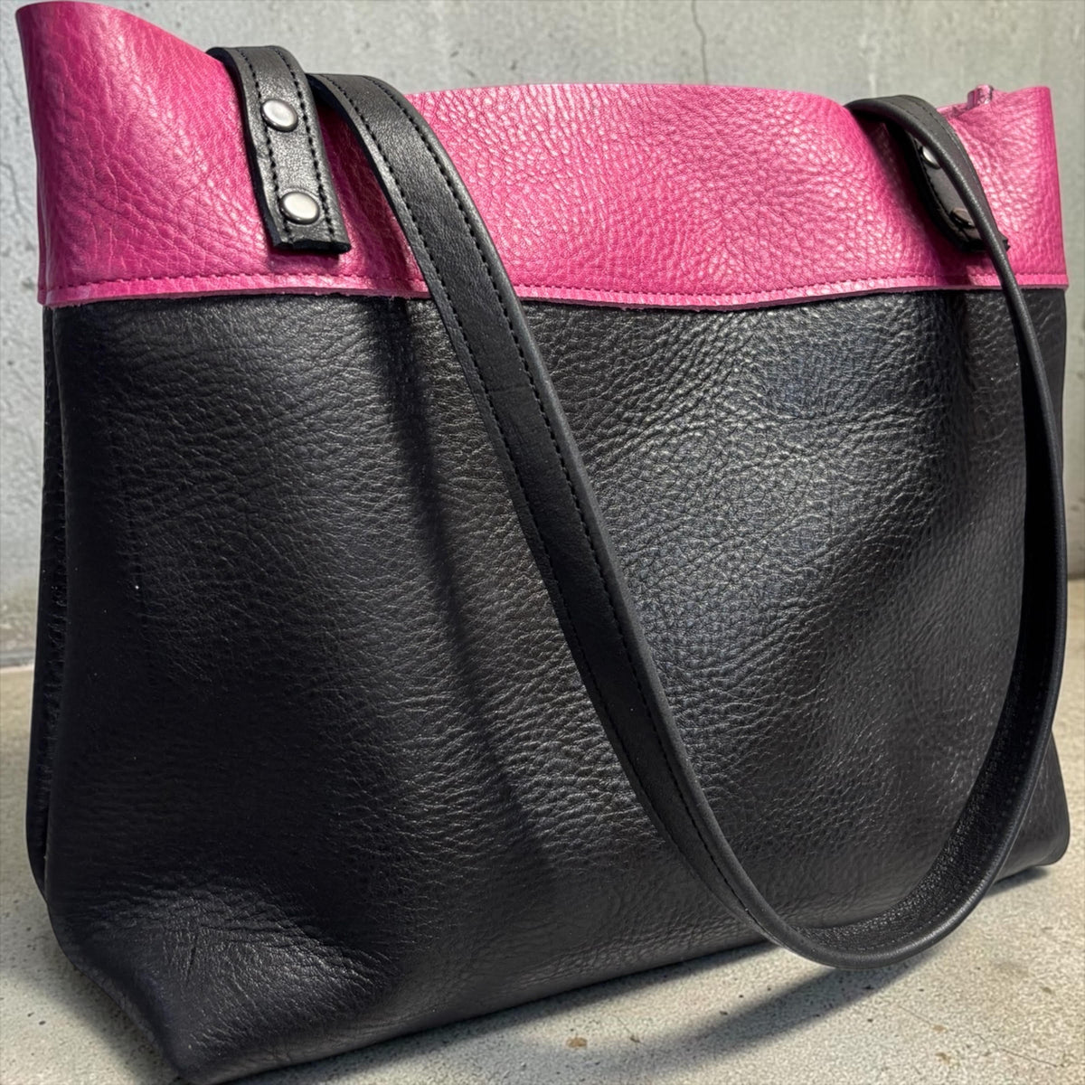 Full Grain Leather Little Lincoln Two Tone Tote Bag Dog