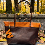 Full Grain Leather Zipper Lincoln Two Tone Tote Bag Dog