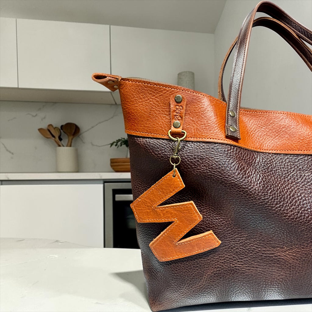 Full Grain Leather Zipper Lincoln Two Tone Tote Bag Dog